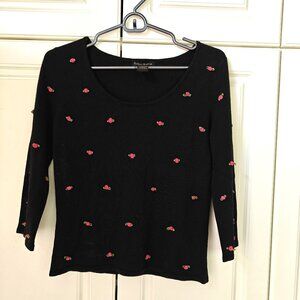 Sydney Easton Black Rose Sweater, Size Small, New